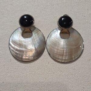 Iridescent Gold Shell Earrings with Black Bead